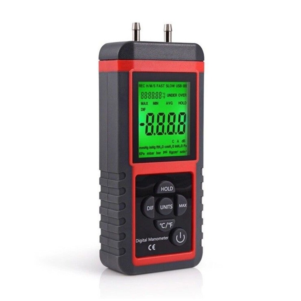 LCD Digital Manometer Air Pressure Differential Gauge Gas Measuring Tool 12 Unit